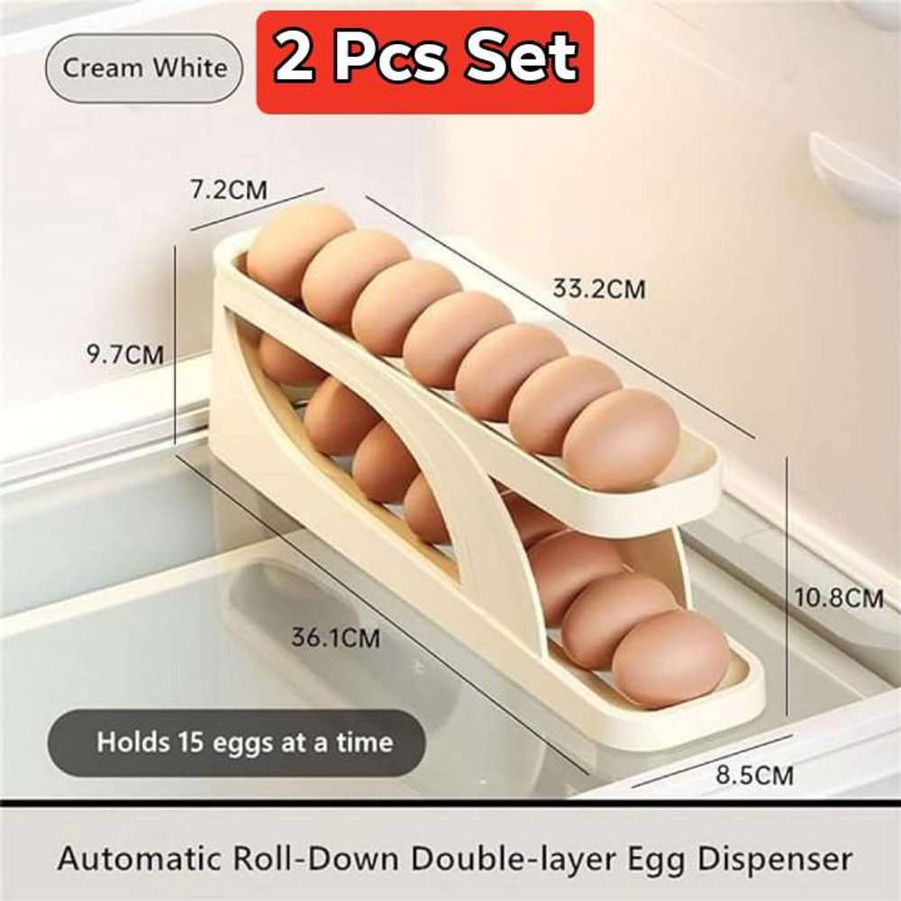 2 Pcs Set Automatic Rolling Egg Storage Dispenser