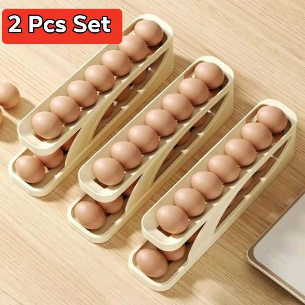 2 Pcs Set Automatic Rolling Egg Storage Dispenser