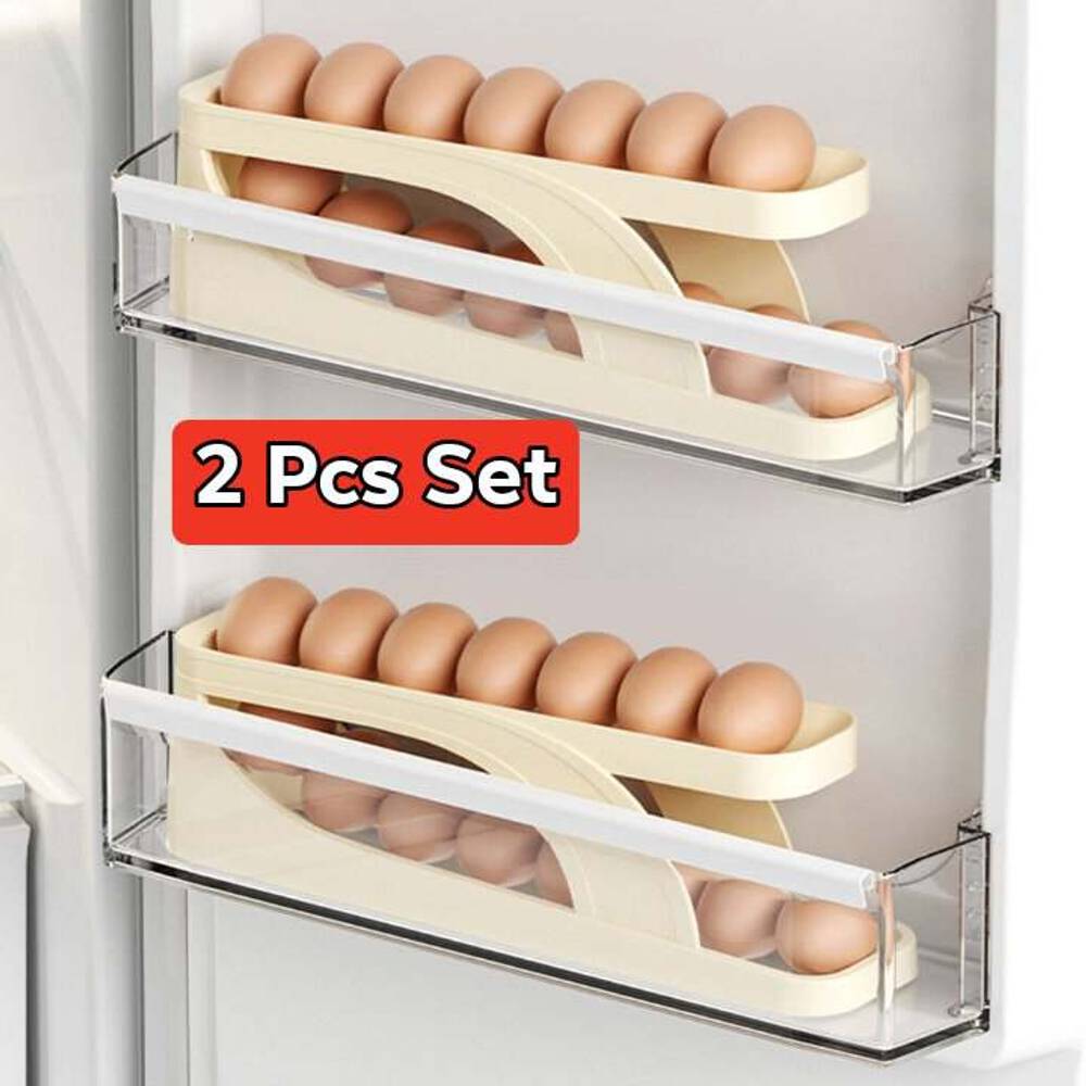 2 Pcs Set Automatic Rolling Egg Storage Dispenser