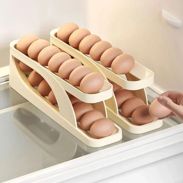 2 Pcs Set Automatic Rolling Egg Storage Dispenser